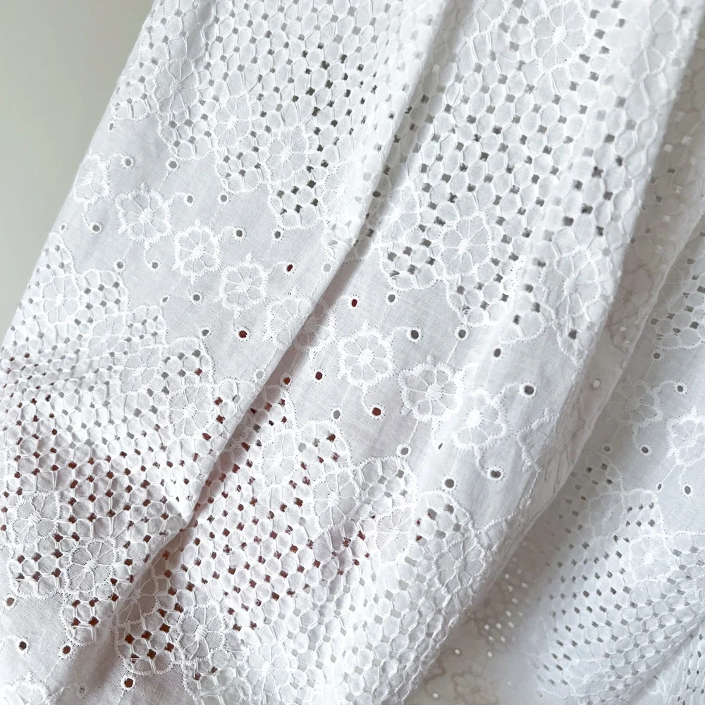 Liu Jo White Eyelet Pleated Cotton Asymmetrical Skirt 6US 42IT Italy Made NWT